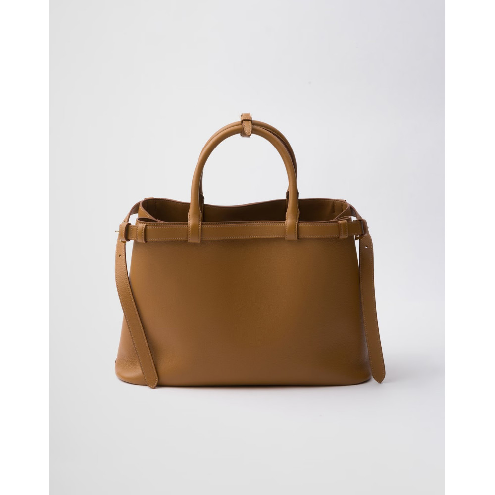Prada Buckle Medium Leather Double-Belted Handbag