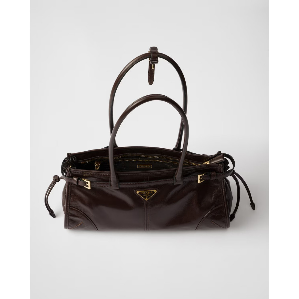 Prada Bonnie Medium Leather Handbag Dark Brown