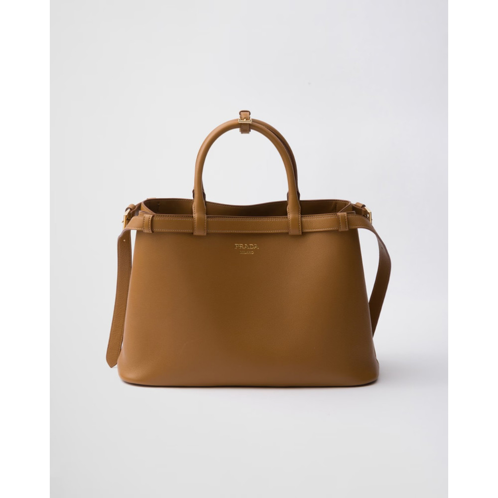 Prada Buckle Medium Leather Double-Belted Handbag