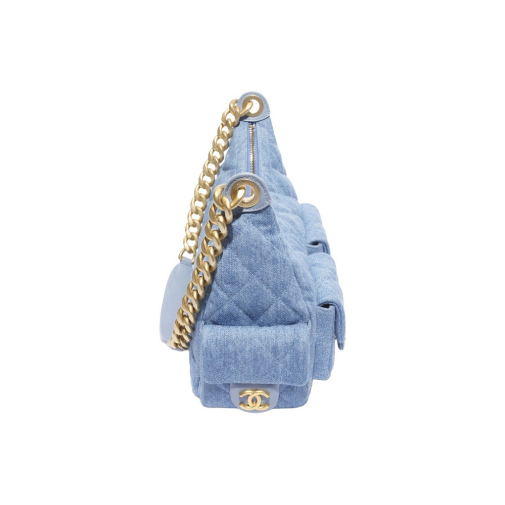 Chanel 25C Washed Denim Hobo Bag Blue