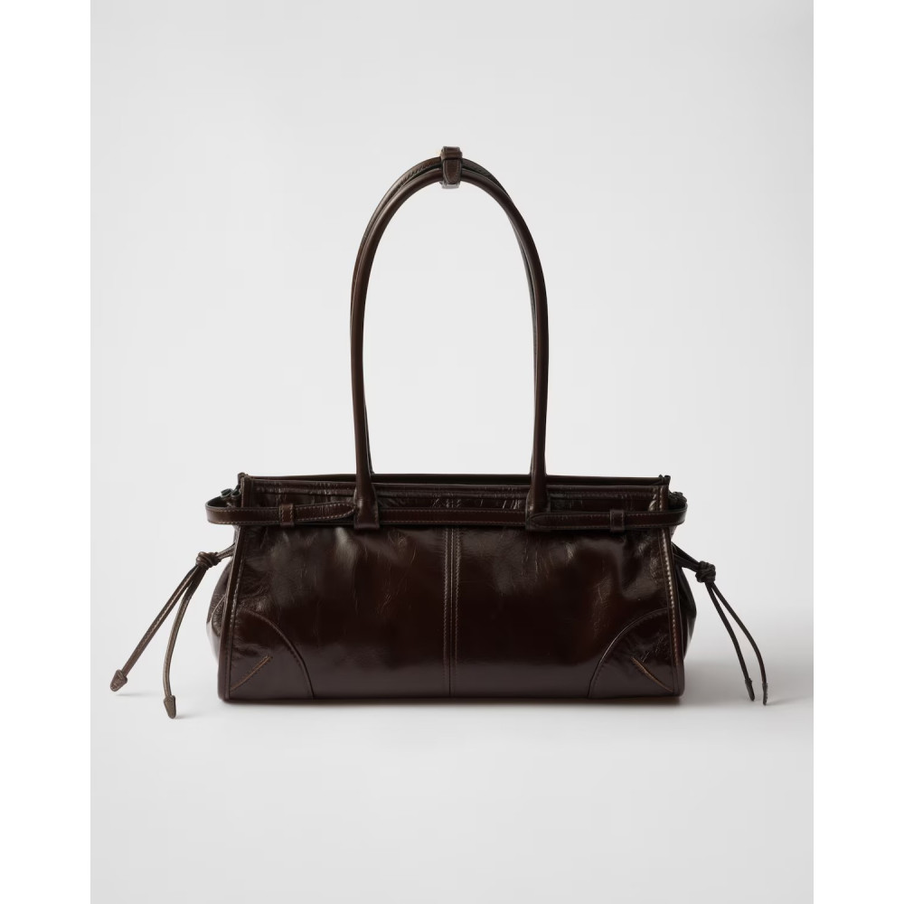 Prada Bonnie Medium Leather Handbag Dark Brown