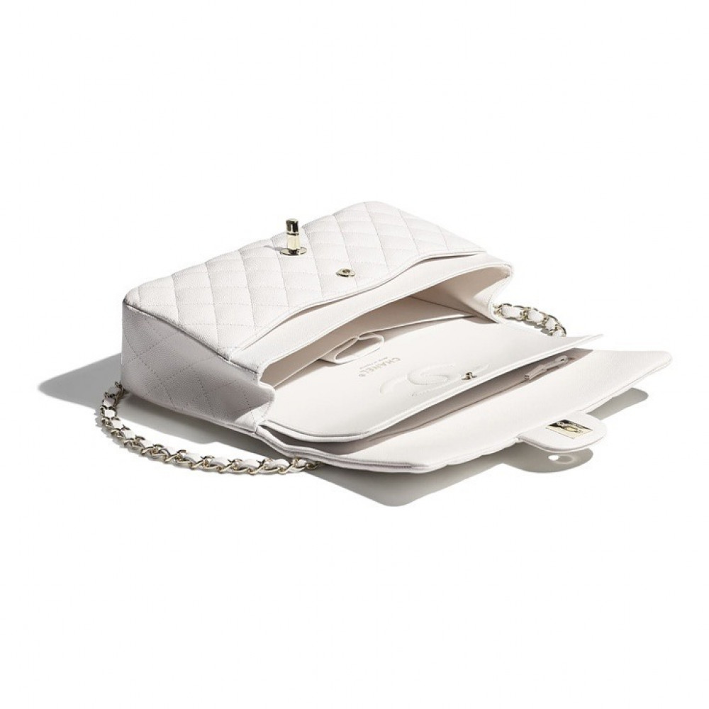 Chanel Grained Calfskin Classic Handbag White