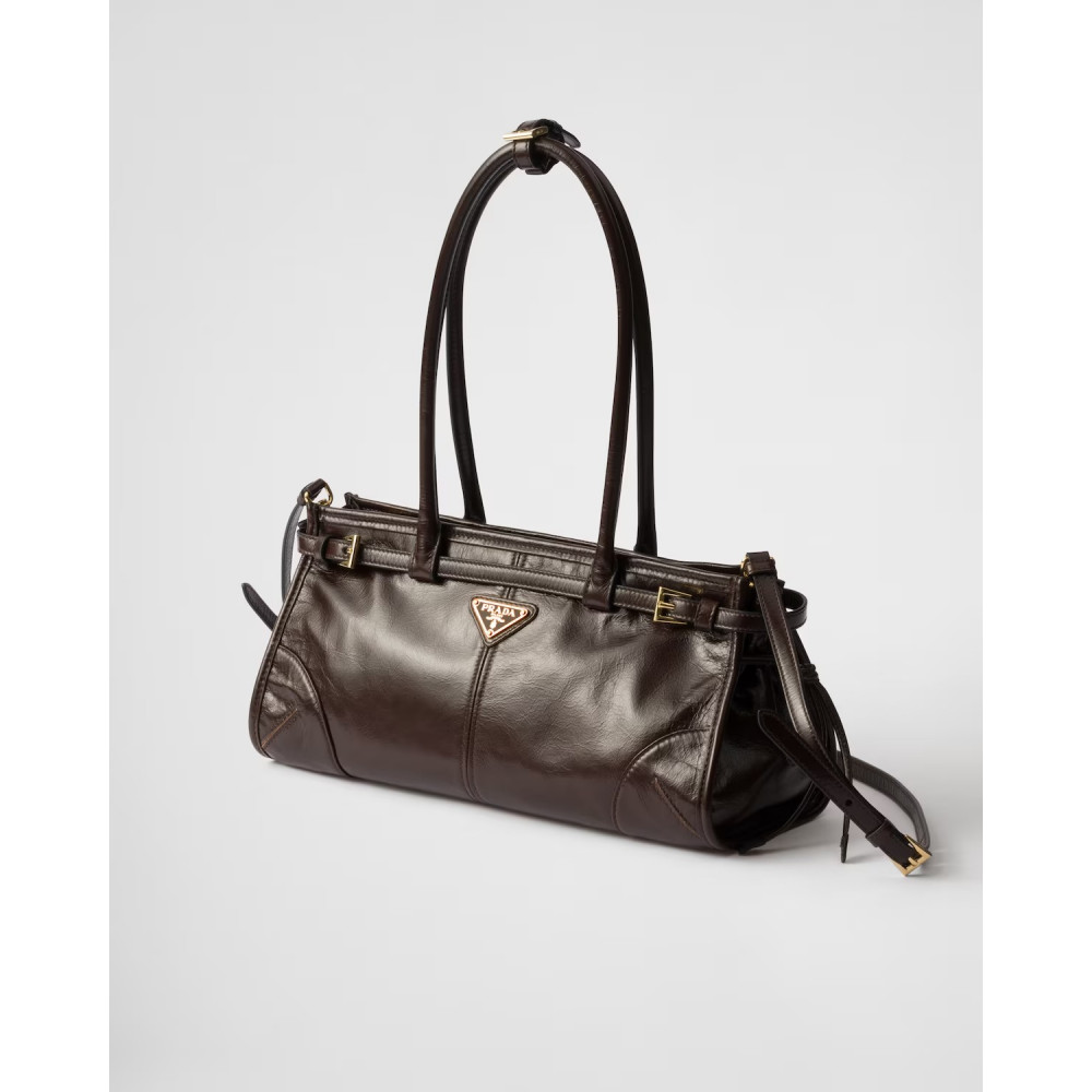 Prada Bonnie Medium Leather Handbag Dark Brown