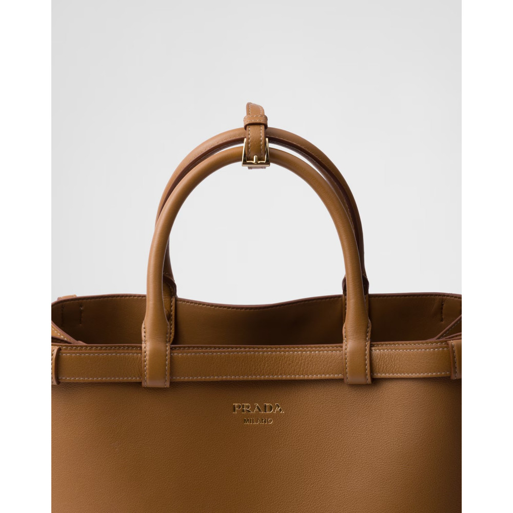 Prada Buckle Medium Leather Double-Belted Handbag