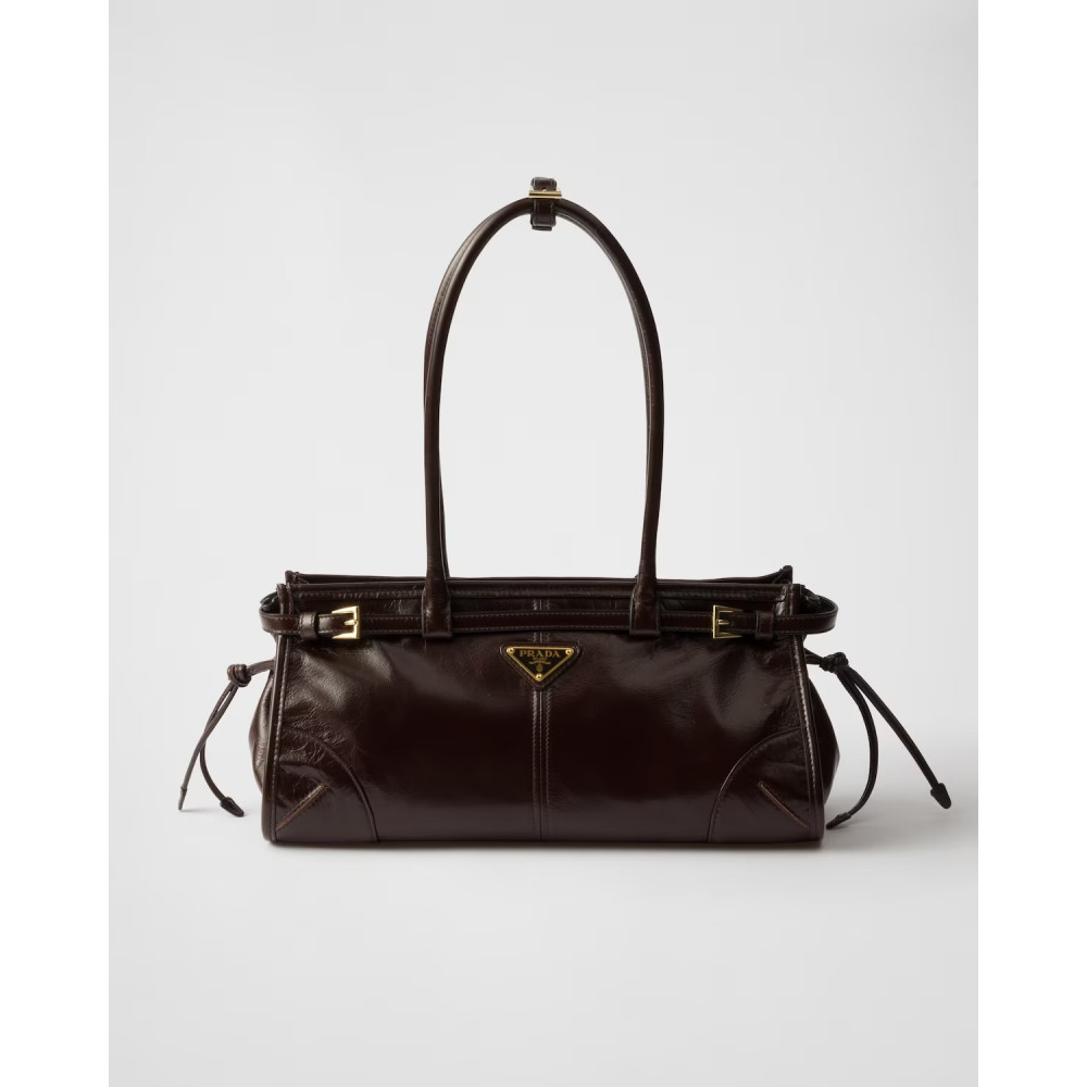 Prada Bonnie Medium Leather Handbag Dark Brown