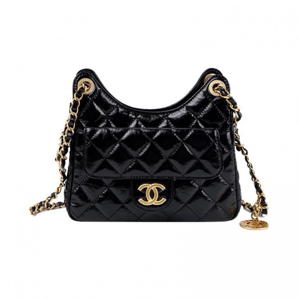 Chanel Shiny Crumpled Calfskin Hobo Handbag