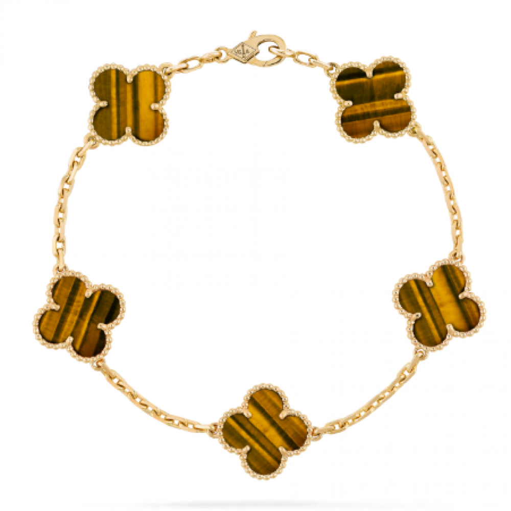 Clover With 5 Flowers-Tiger S-Eye Clover With 5 Flowers-Tiger S-Eye