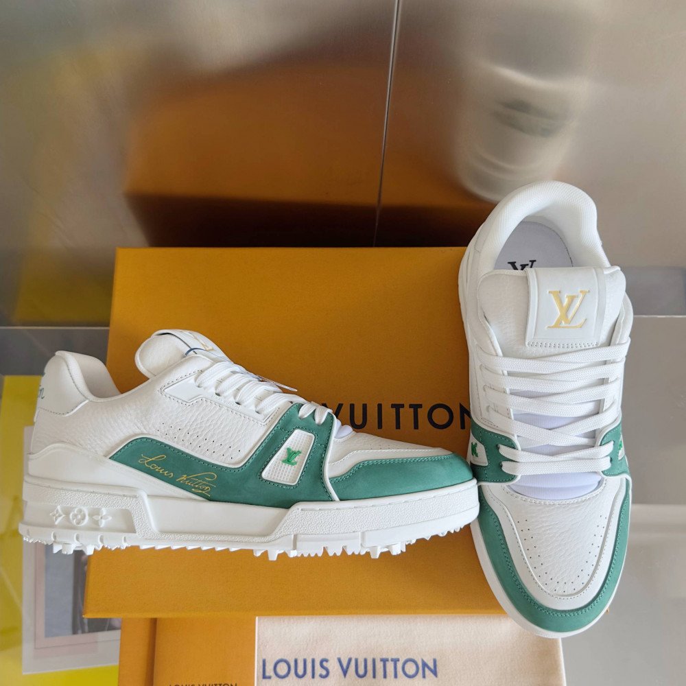 LV Trainer Sneaker Green and White-029