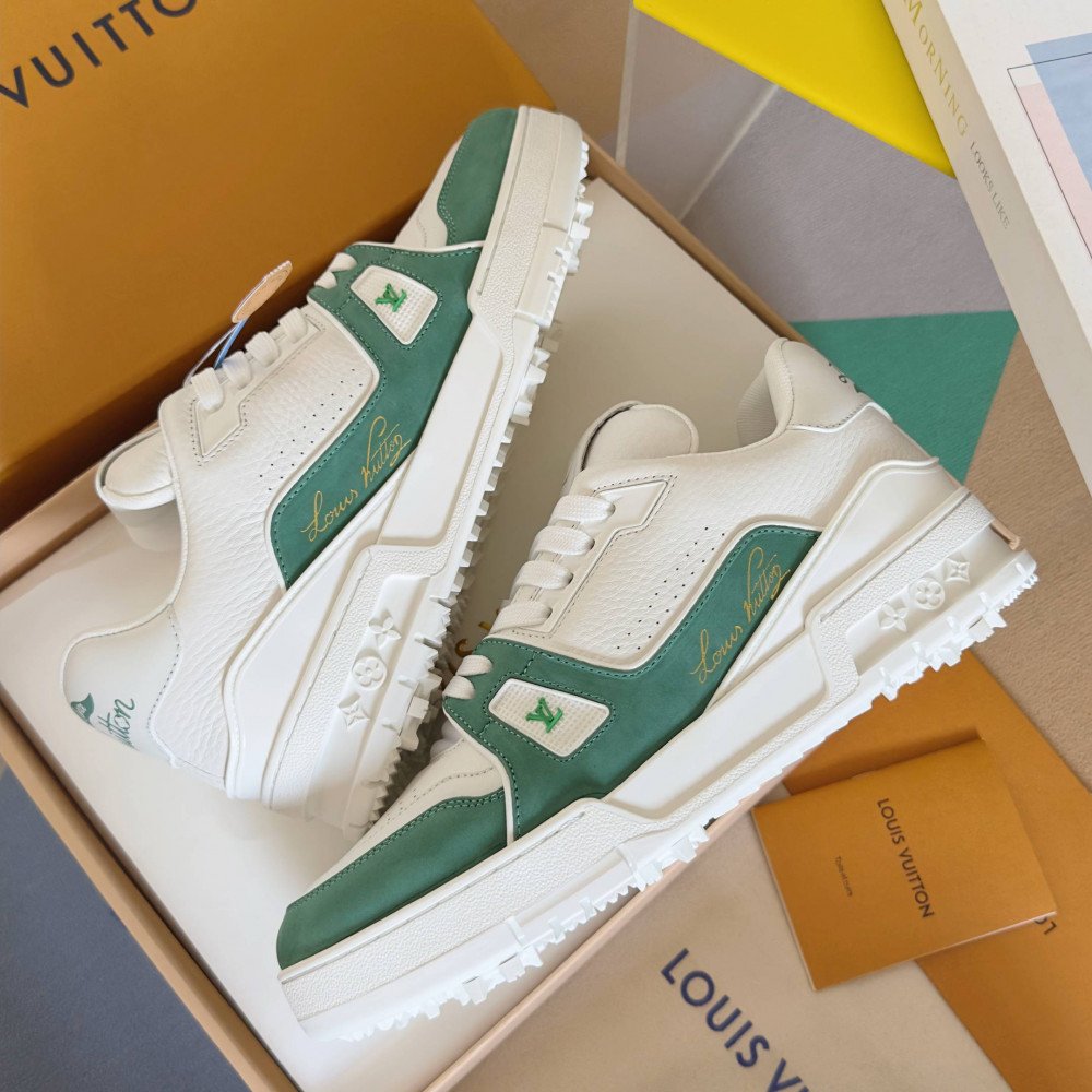 LV Trainer Sneaker Green and White-029