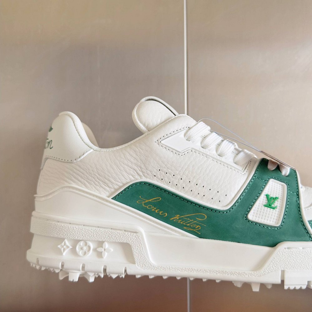LV Trainer Sneaker Green and White-029