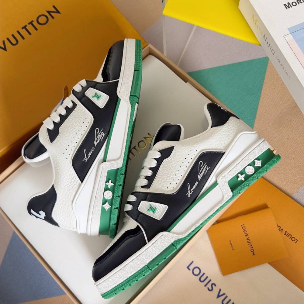 LV Trainer Sneaker Black/White and Green-034