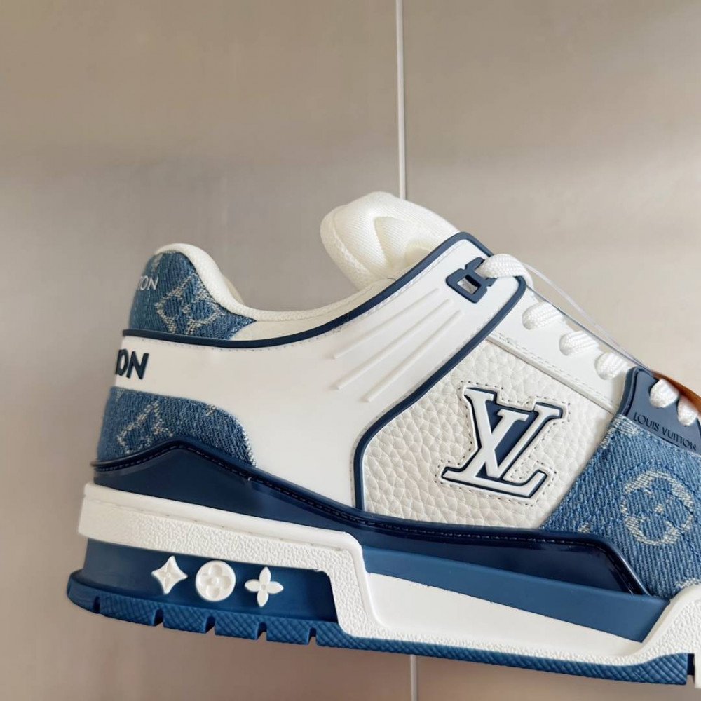 LV Trainer Sneaker Blue Jeans and White-069