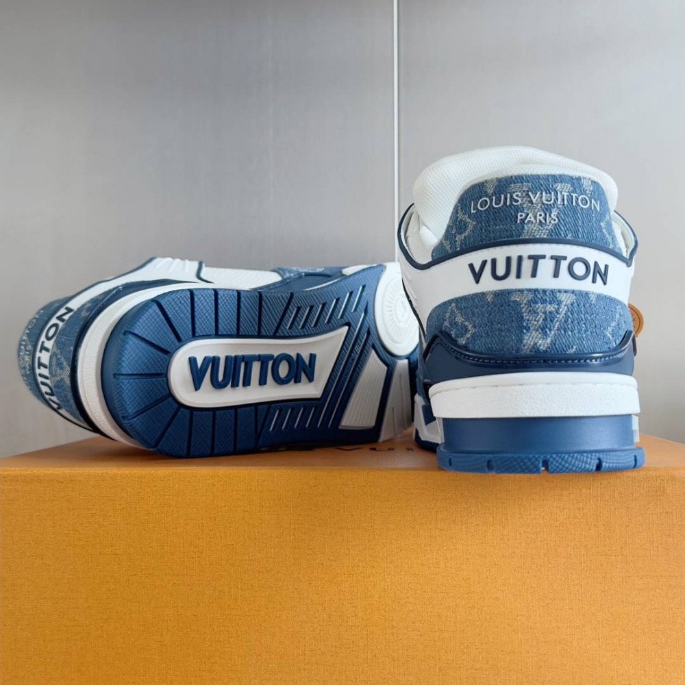 LV Trainer Sneaker Blue Jeans and White-069