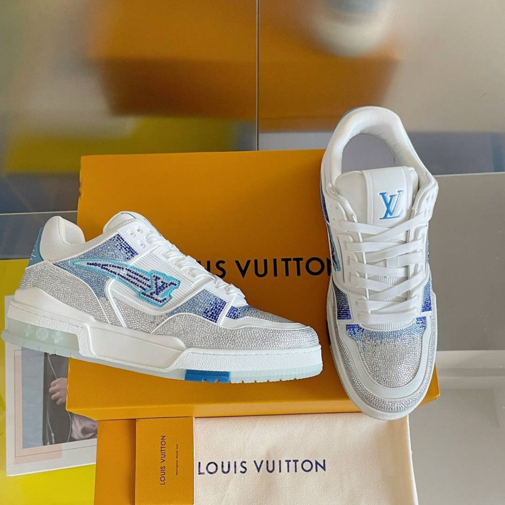 LV Trainer Sneaker Diamond Blue and White-074