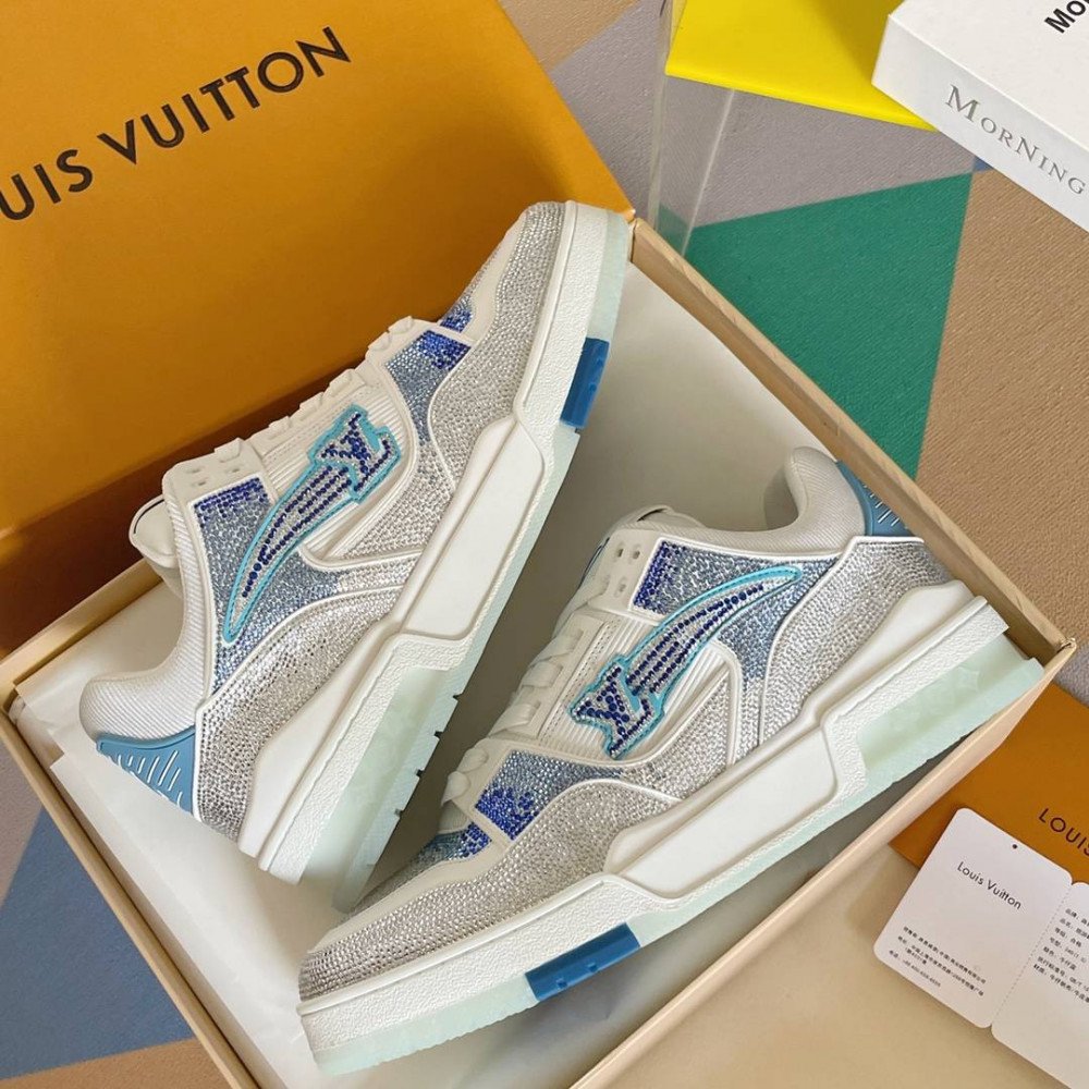 LV Trainer Sneaker Diamond Blue and White-074